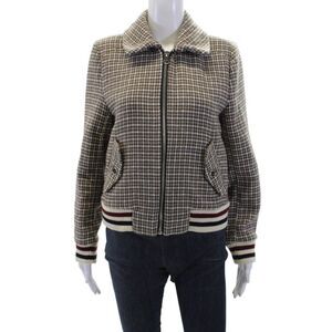 Just One Answer Womens Wool Houndstooth Full Zip Bomber Jacket Brown Size M